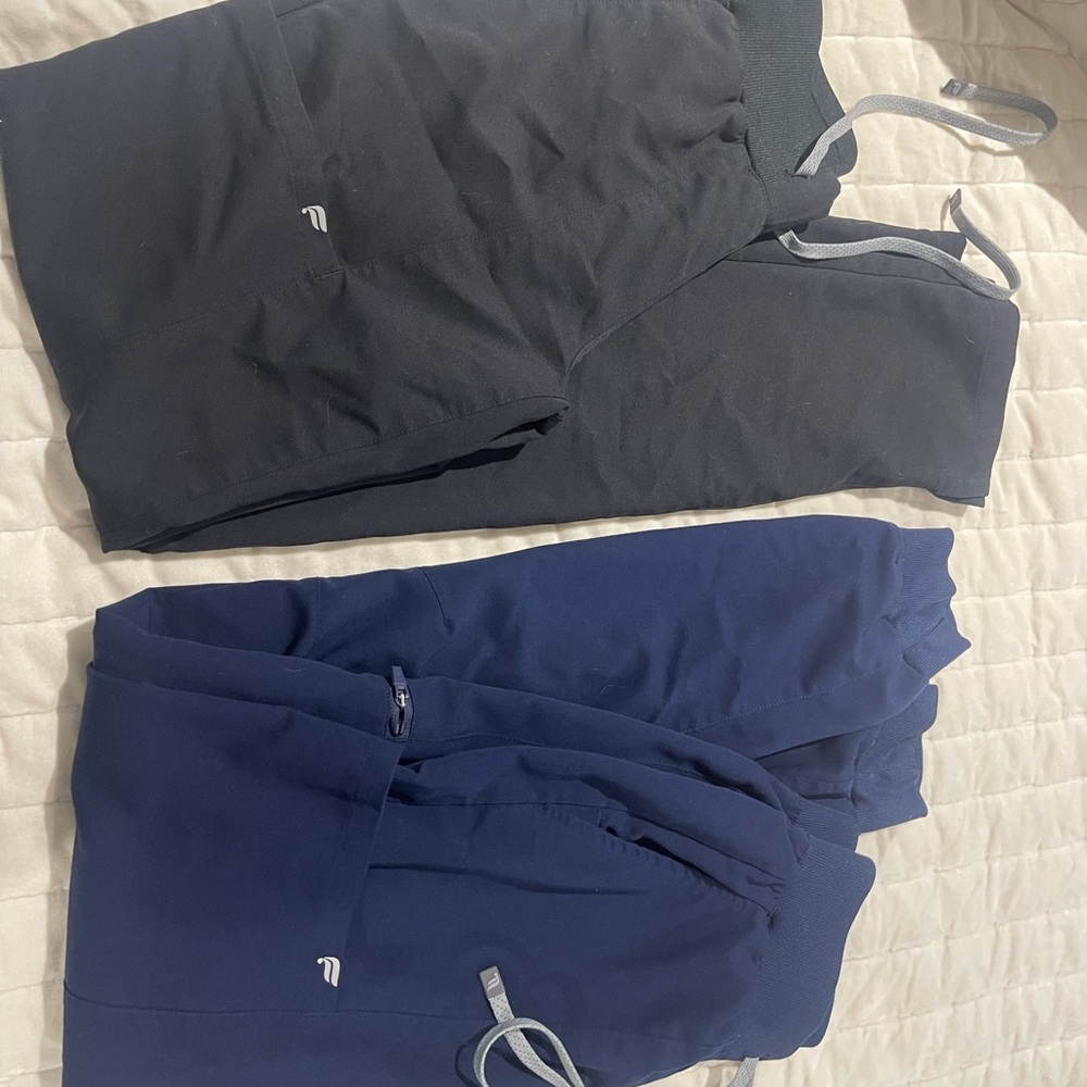 Fabletics XXSMALL TALL scrub bottoms in black and navy.